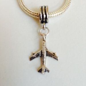 AIRPLANE Sterling Silver Plated Dangling Charm For European Style Charm Bracelet